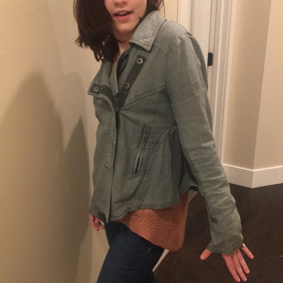 Olive Green Linen Jacket Free People XS Adore! - Picture 6 of 8
